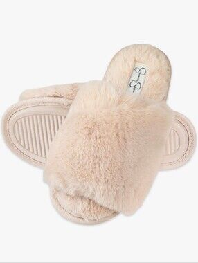 Jessica Simpson Women's Plush Faux Fur Fuzzy Slide on Open Toe Slipper